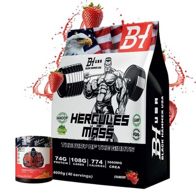 Hercules Mass 4KG Erdbeere Weight Gainer + Free BCAA Black Hammer USA