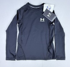 Under Armour Boys YS HeatGear Long Sleeve Compression Shirt Black Fitted NWT