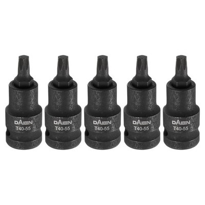 5pcs T40 Torx Bit Socket 55mm Length 1/2'' Square Extension Impact Bit Black