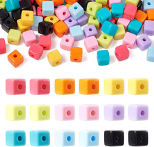 90Pcs Pastel Acrylic Cube Beads for Bracelet Making Candy Color Square Spacer Be