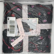 Victoria's Secret Satin Black Heart Print Robe with Pink Accents, Size M