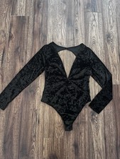 Victoria's Secret Black Crushed Velvet Deep V Plunge Thong Bodysuit Teddy M/L