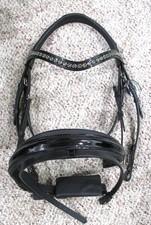 New! Otto Schumacher Comfort XS Patent Snaffle Bridle w/Black Diamond Crystals
