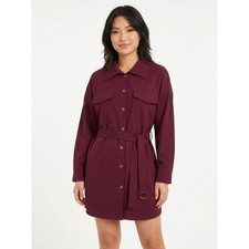 I Saw It First Burgundy Utility Belted Button-Up Shirt Dress Women Size 4