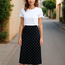 Vintage Field Manor Geometric Deep Navy Blue  Maxi 100% Silk skirt size Small