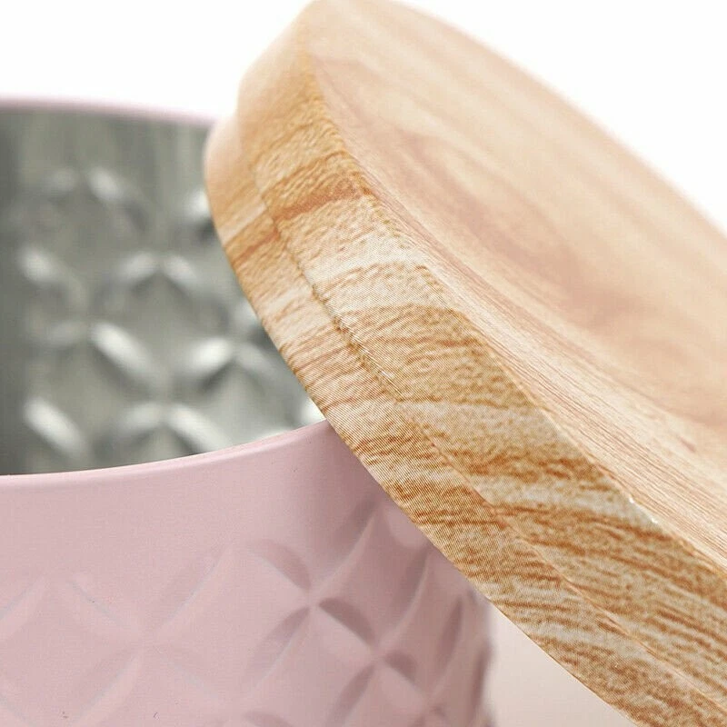 Round Empty Iron Storage Box Diy Candle Making Wood Grain Lid Candy Box With - Image 4 of 4
