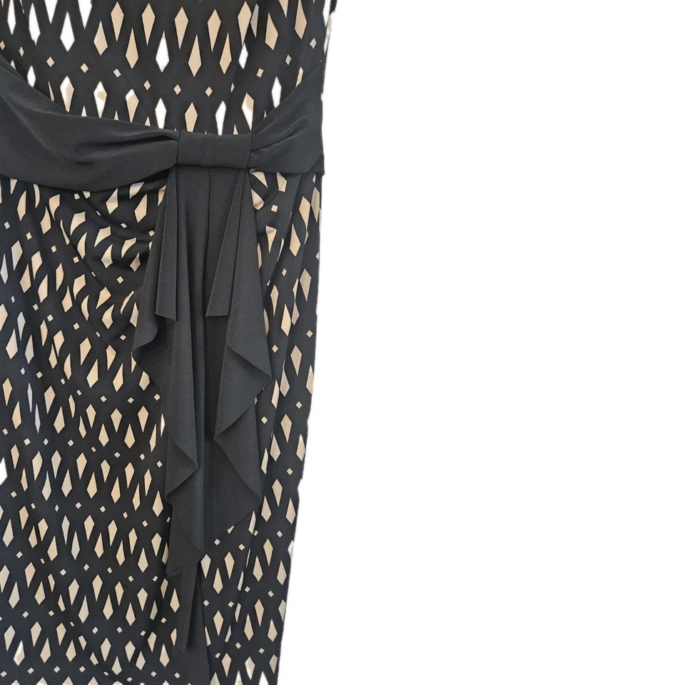 Vestido Joseph Ribkoff Talla 8 Negro Tostado Estampado Diamante Cascada Frontal Elástico Foto 4 de 4