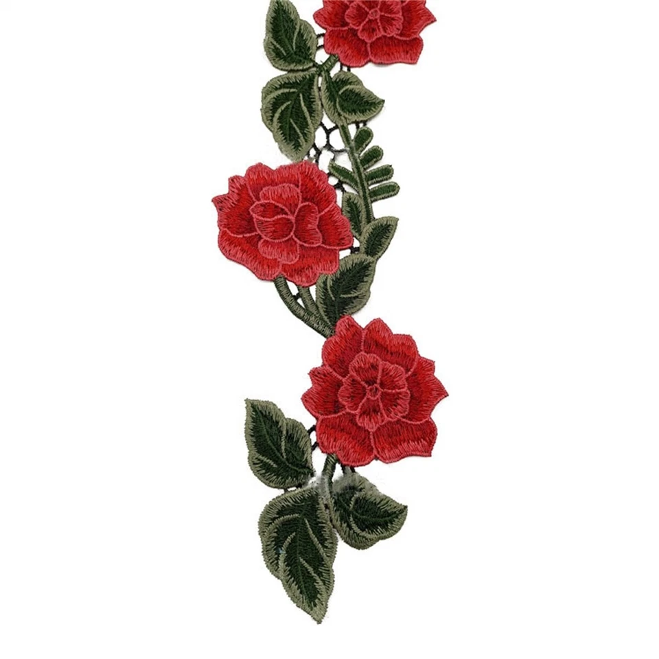 1 Yard Rose Flower Embroidered Trim Lace Ribbon Crafts DIY Wedding Dress Sewing - Image 2 of 4