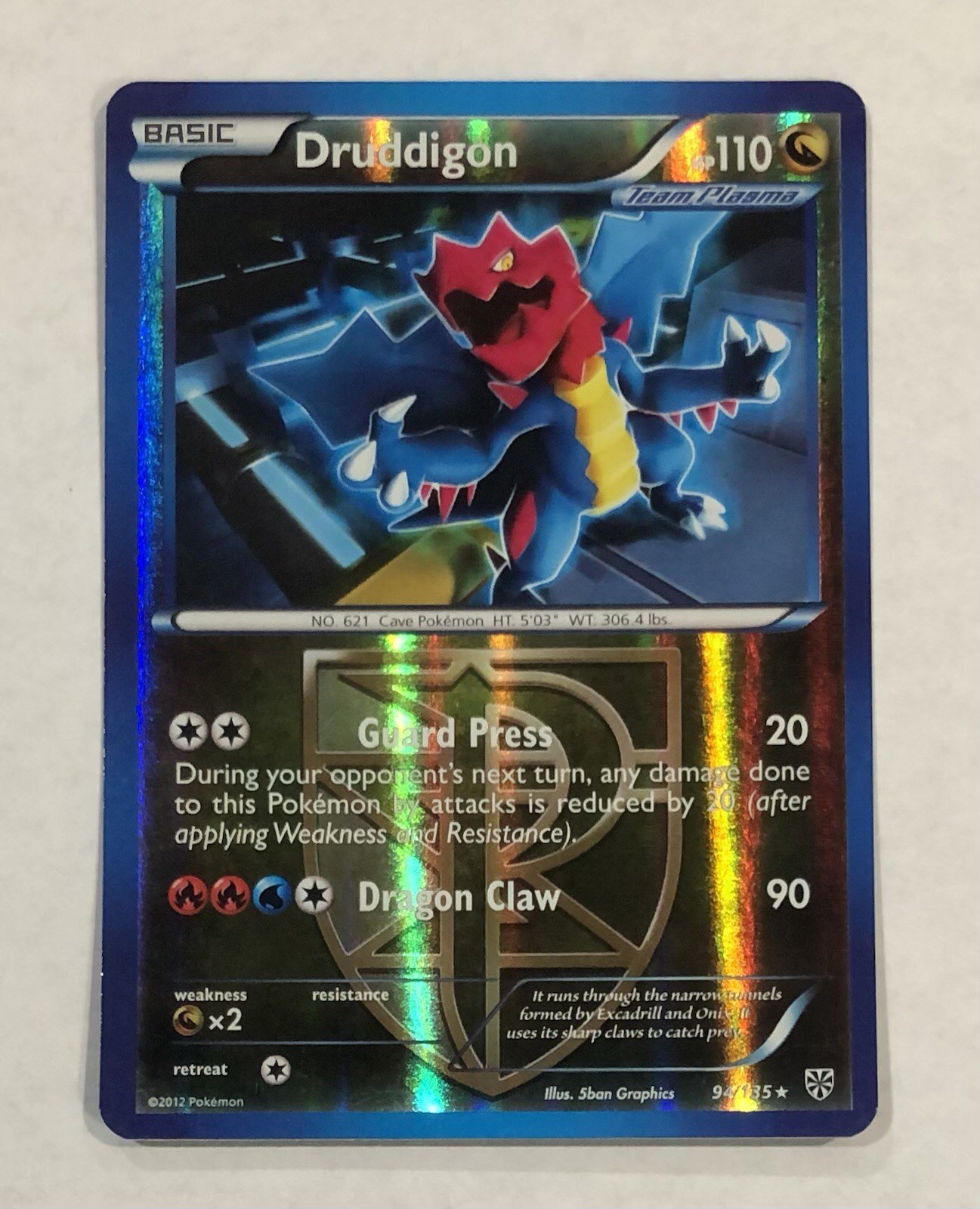 Pokémon DRUDDIGON Card 94/135 Reverse Holo Rare LP Plasma Storm Light Play TCG