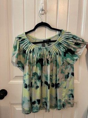 Style & Co. Women s Plus 1X Abstract Green Blue Chiffon Pleated Blouse