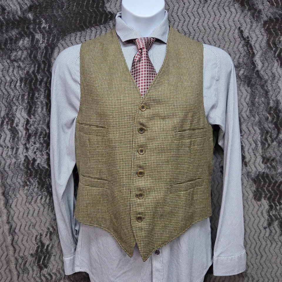 Vintage 60s 70s 3 Piece Suit Mens 42R 32W Wool Houndstooth Dark Academia Trad - Image 3 of 4
