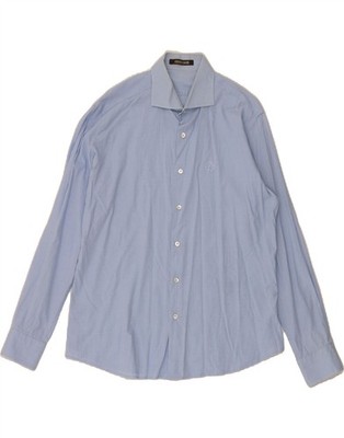 ROBERTO CAVALLI Herren Hemd Größe 42 16 1/2 Large Blau Hahnentritt Baumwolle CI17