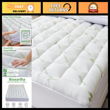 Cooling Mattress Topper King - Soft Pillow Top Pad, Breathable Bamboo Protector,