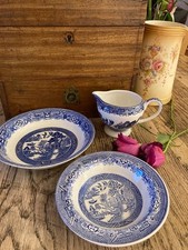 Vintage Blue Willow Transferware, Jug & 2 bowls, Washington Old Willow.