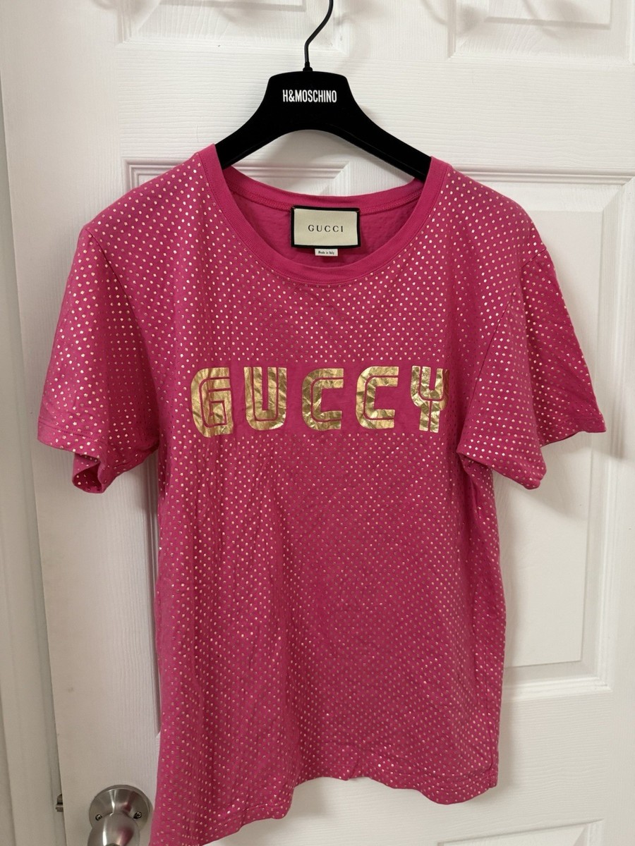 Gucci Pink Logo Printed Cotton Oversized T-Shirt XS GUCCY | eBay