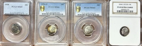 4 90% Silver Roosevelt Dimes PCGS-NGC Graded Monster Toning-PR69 Ultra Cameo