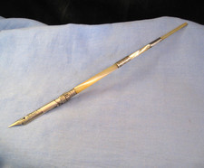 SILVER & MOTHER OF PEARL ANTIQUE DESKTOP BRAMAH CLIP DIP PEN