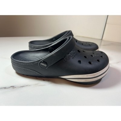 Jibbitz by Crocs Black Clogs Sporty Stripe Slip On Shoes Mens 6 Womens 8