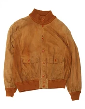 GALLOTTI Mens Suede Bomber Jacket IT 48 Medium Brown Leather AA07