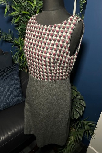 Laura Ashley Moon 100% Wool Tweed Pinafore Dress Grey Sleeveless Womens Uk 14 - Picture 3 of 6