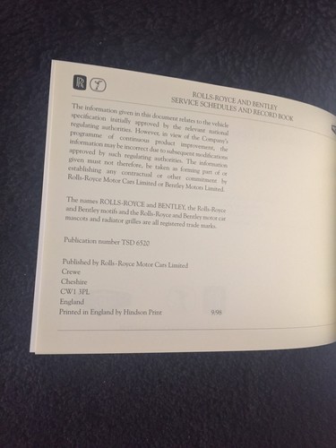 Rolls-Royce Bentley 1999-2001 Owners Manual Service Handbook Set TSD6500 NOS OEM - Picture 9 of 12