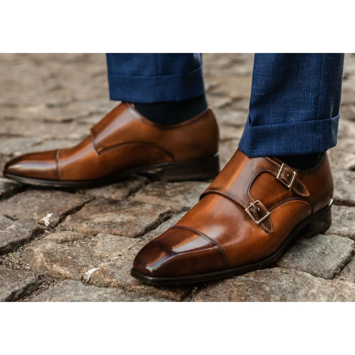 monk strap dress shoes brown Handmade Men's Brown Double Monk Crocodile Dress Shoes main image 0