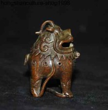 China Ancient bronze auspicious Feng Shui Lion statue Incense burner Censer