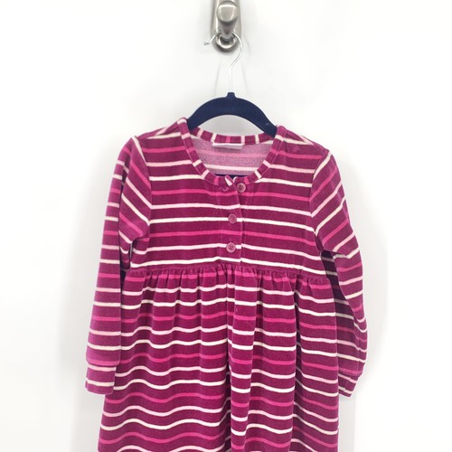 Hanna Andersson Girls 100 Size 4 Dress Pink Velvet Velour Striped Long Sleeve - Picture 2 of 8