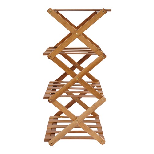 Scarpiera Pieghevole in Bambù a 4 Livelli Portascarpe Pieghevole Marrone - Foto 10 di 17