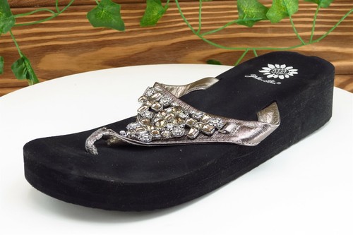 yellow box flip flops silver