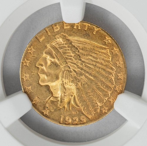 1929 $2 1/2 Gold Indian $2.5 MS62 NGC 949960-9 - Imagen 3 de 4