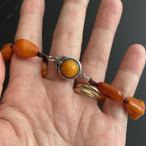 Antique Natural Amber Necklace Egg Yolk Butterscotch Denmark N.E.From 37g 1950's - Picture 8 of 17