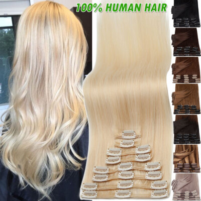 AA Blonde 100% Human Hair Extensions Clip In Real Remy Hair Extensions Full Head