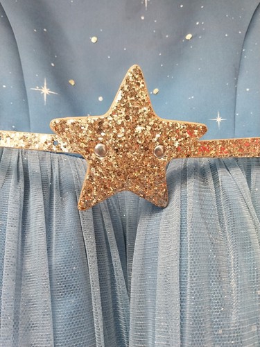 Monsoon Party, Flower Girl Dress. Variegated Blue. Sparkle. Stars. Belt. Age 8 - Picture 4 of 10