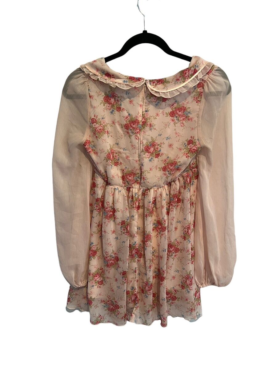 LIZ LISA Womens Dress Pink Floral Romantic Mini Peter Pan
