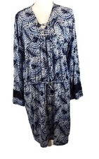Michael Kors Women Dress Beach Cover Long Sleeves Blue Elastic Waist Sz-XL 