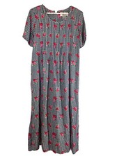 Vintage 90’s Sarin New York 100% Rayon Navy Check Pink Flowers Sz Small Oversize