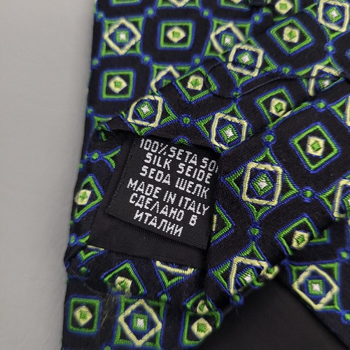 Hugo Boss Neck Tie Mesn Blue Green Medallion 7 Fold Foulard Silk Italy 3.5X60 - Picture 4 of 6