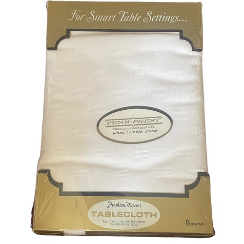 Vintage MCM PennPrest Tablecloth JC Penney's White 52x70" Rectangular