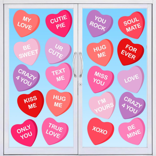 12 Sheets Valentine'S Day Window Clings Conversation Heart Double-Sided Window S
