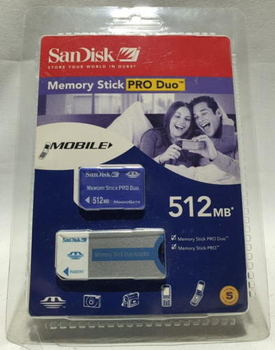 SANDISK MEMORY STICK PRO DUO 512 MB + Sandisk Adapter New Sealed - Afbeelding 1 van 2