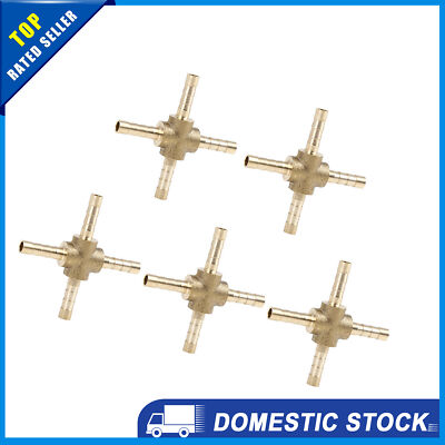 Universal Brass Hose Barb Fitting Cross 4 Way Connector for Air Water Pack of 5