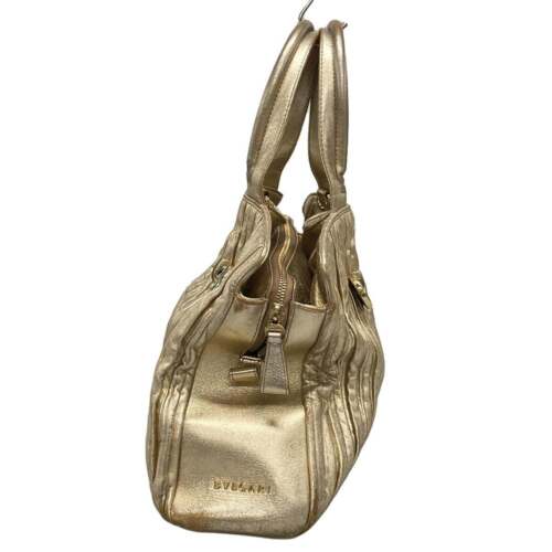 Auth BVLGARI Monete - Gold Leather Handbag - Picture 4 of 6