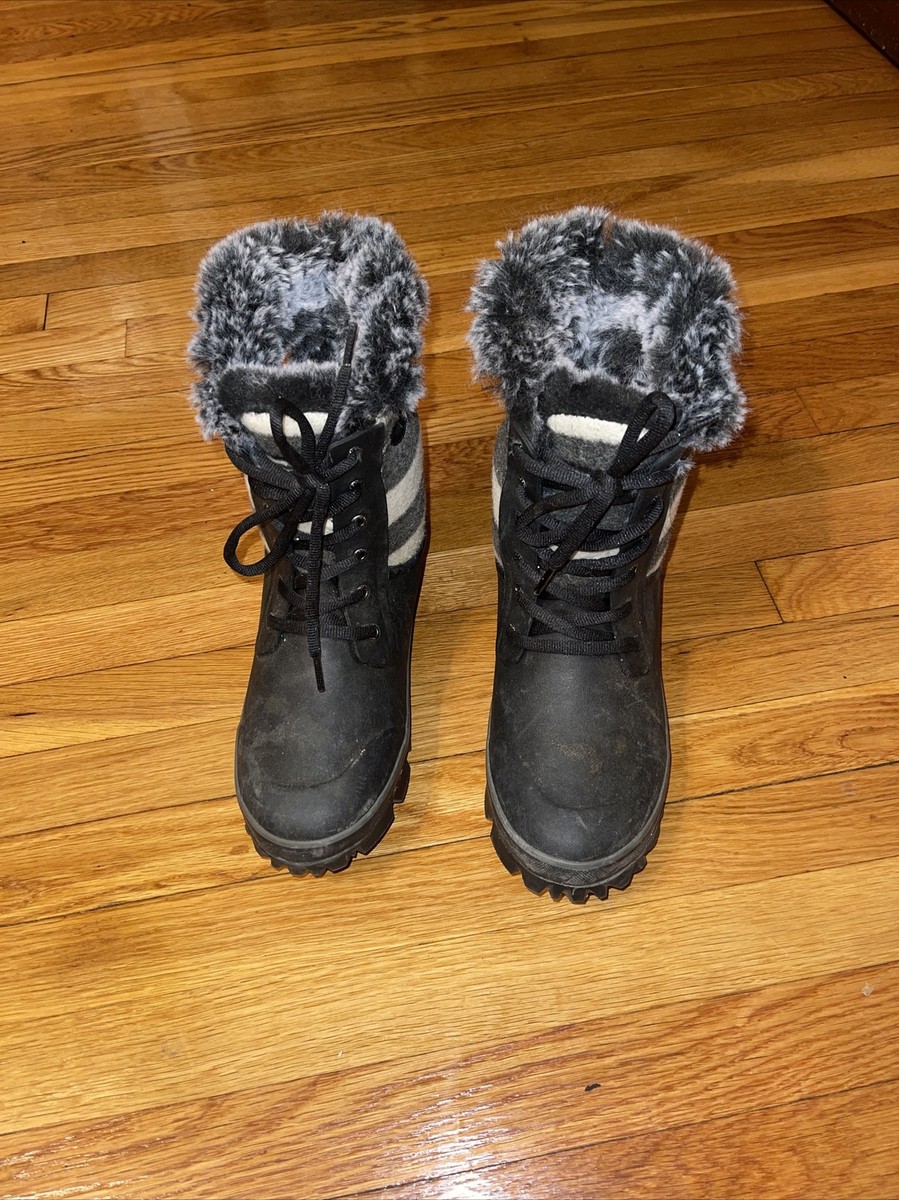 BOGS ARCATA KNIT Women's Size 10 Black Winter Boots Faux Fur