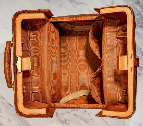 Exceptional Edwardian Antique Crocodile Leather Gladstone Bag Travel Suitcase - Picture 11 of 16
