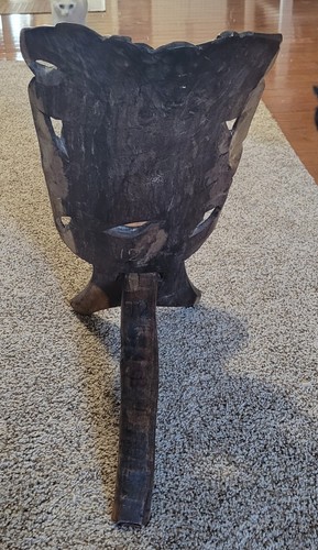 Vintage African Tribal Hand Carved Wooden Birthing Chair Two Solid Pcs - Picture 6 of 9