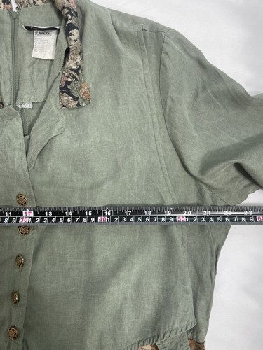 Stuart Alan Petites Vintage Green Patchwork Prairie Dress Size 14 Folk Style - Picture 10 of 12