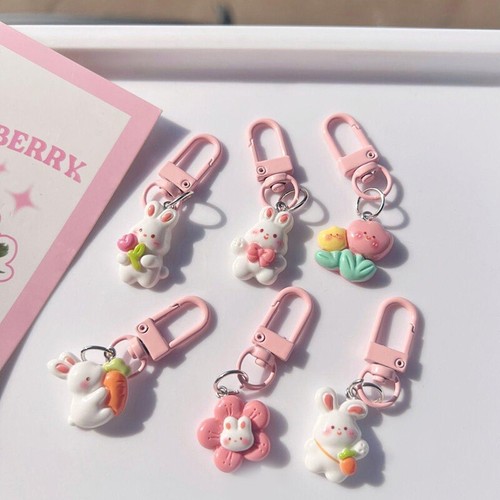 Cute Mini Tulip Rabbit Keychain Lovely Pink Bunny Doll Key Chain For Women Girl - Picture 2 of 16