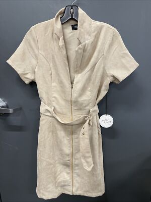 NEW Womens Tan Milk & Honey Corduroy Zip Up Collared Dress M