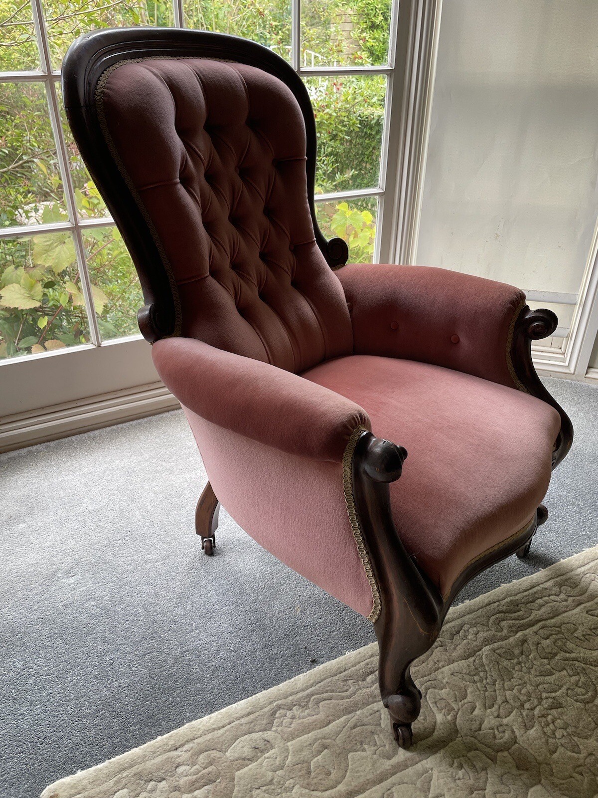 Grandfather Chair Original (not Reproduction) with Salmon Colored